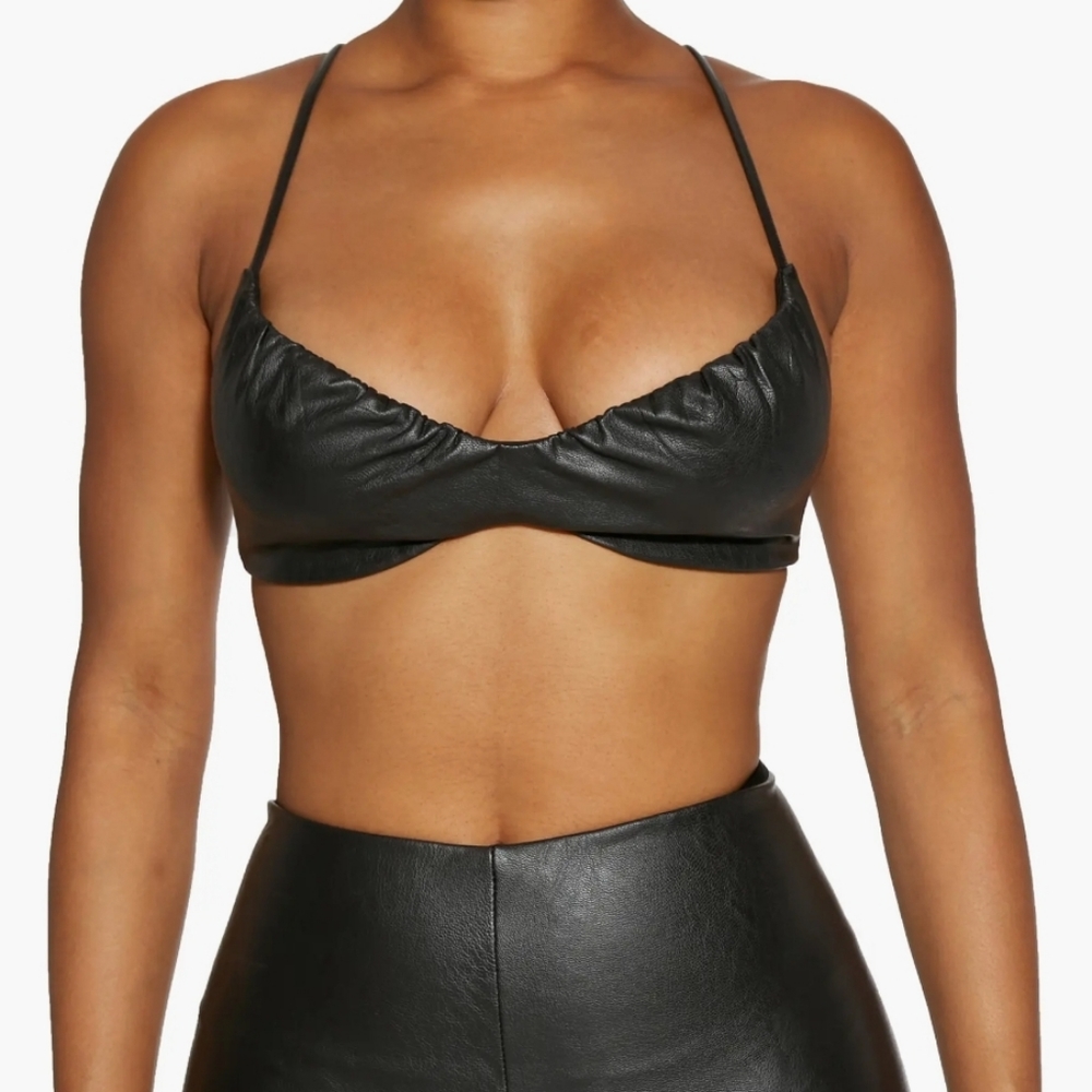 naked wardrobe un-faux-getable leather bralette top size XL